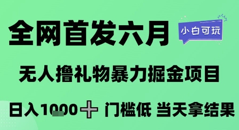 全网首发六月，无人撸礼物暴力掘金项目，日入1K+门槛低，当天拿结果，小白可玩【揭秘】-零云博客