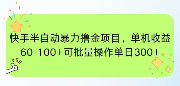 （15009期）快手半自动暴力撸金项目，单机收益60-100+可批量操作单日300+-零云博客