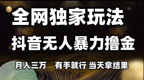 全网独家玩法抖音无人暴力撸金，月入3W，有手就行，当天拿结果【揭秘】-零云博客