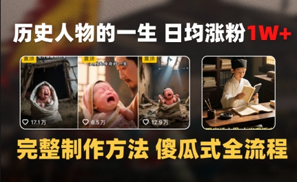 历史人物的一生 日均涨粉1W+，完整制作方法 傻瓜式全流程-零云博客