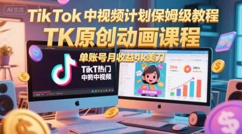 TikTok中视频计划保姆级教程，TK原创动画课程，单账号月收益4k美刀-零云博客