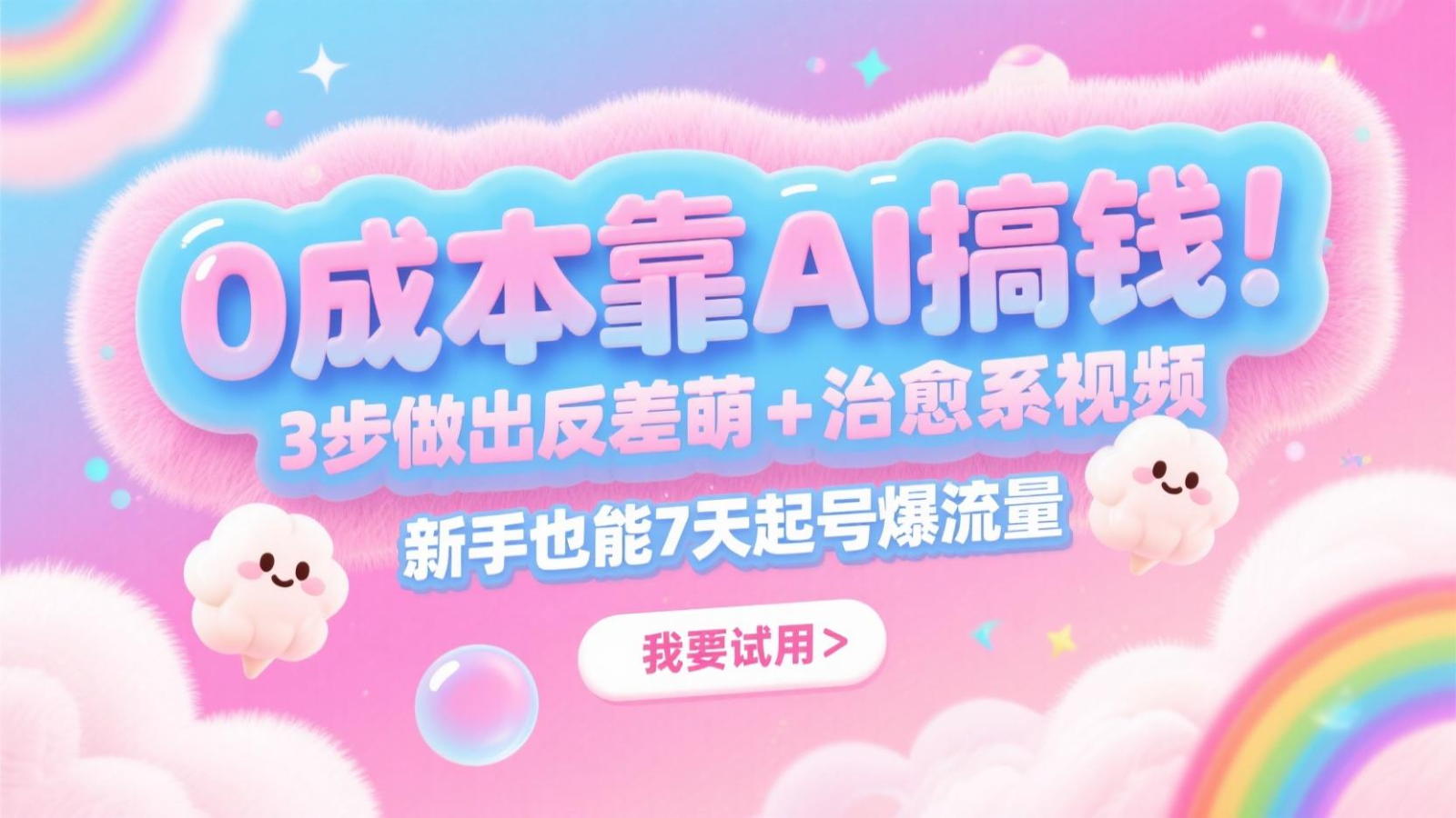 0成本靠AI搞钱！3步做出反差萌+治愈系视频，新手也能7天起号爆流量，月入5位数-零云博客