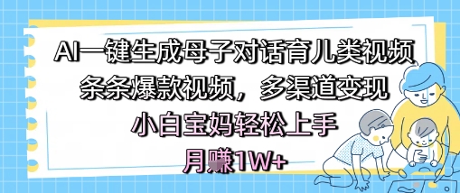 AI一键生成母子对话育儿类视频，条条爆款视频，多渠道变现，小白宝妈轻松上手，月入1W+-零云博客