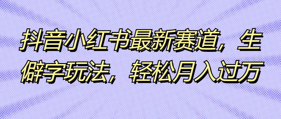 抖音小红书最新赛道，生僻字玩法，轻松月入过万-零云博客