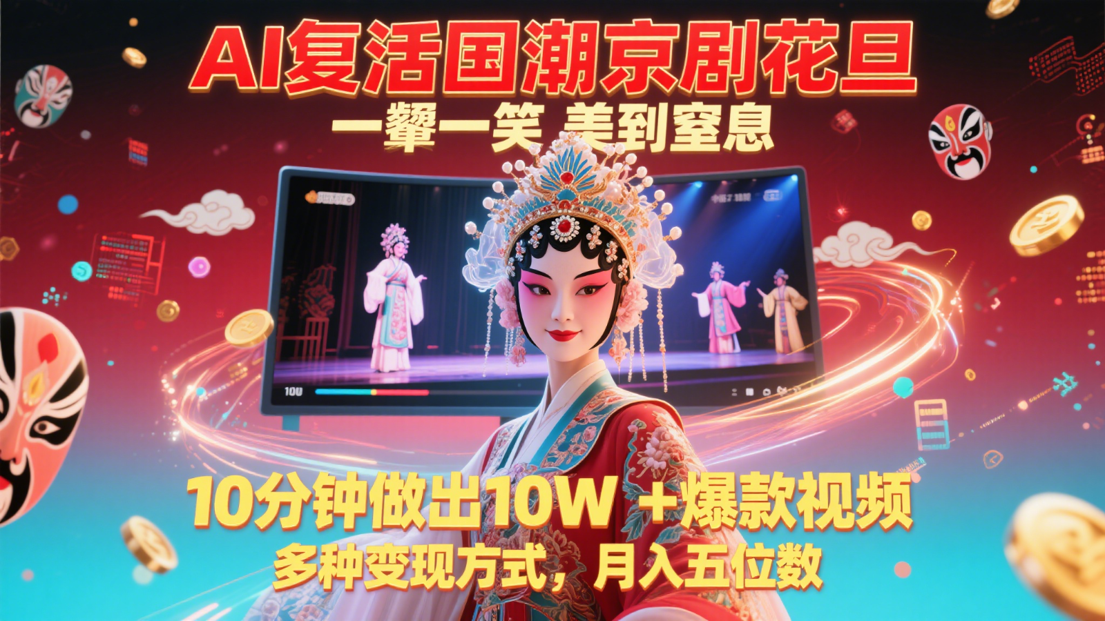 AI复活国潮京剧花旦，一颦一笑美到窒息，10分钟做出10W+爆款视频，多种变现方式，…-零云博客