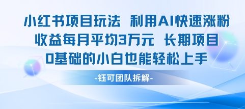 适合小白操作的小红书新项目，利用AI快速涨粉，收益每月平均1W+-零云博客