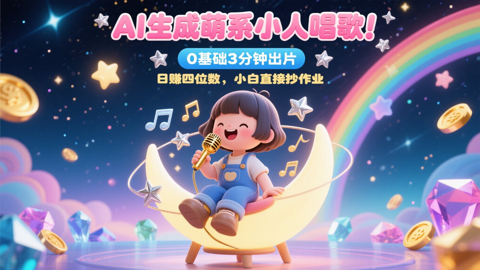 AI生成萌系小人唱歌！0基础3分钟出片，28个作品涨粉9万，日赚四位数，小白直接抄作业-零云博客